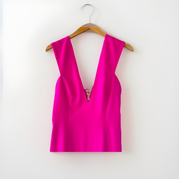 NWT Jay Godfrey Womens Deep V Midi Cocktail Party Dress Sz‎ 10 Fuschia - Picture 7 of 13